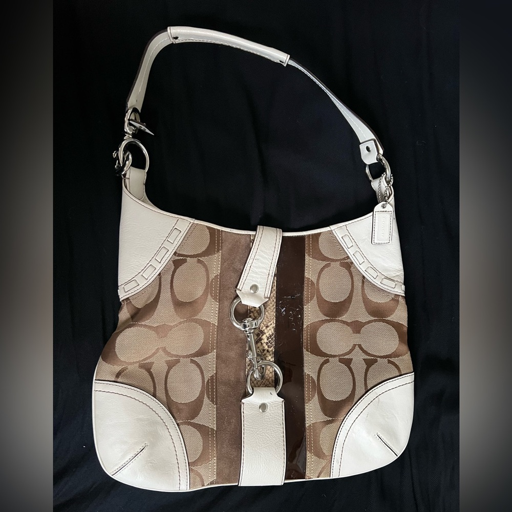 Coach shoulder bag brown & white